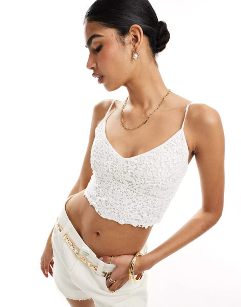 Stradivarius lace cami top in white