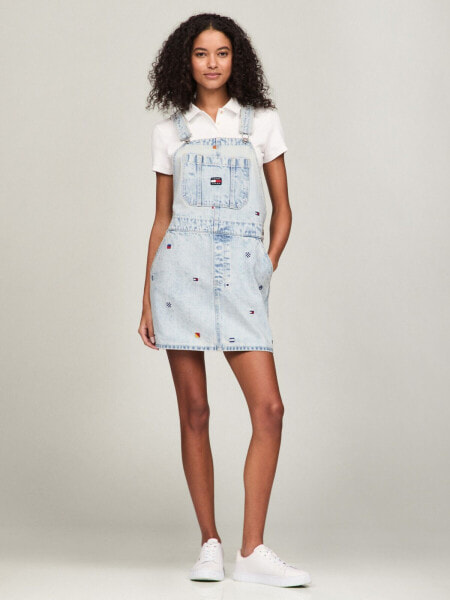 Flag Motif Denim Overall Dress