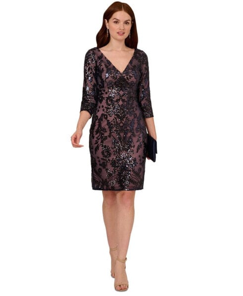 Women's V-Neck 3/4-Sleeve Sheath Dress