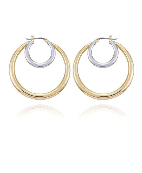 Two-Tone Large Double Hoop Earrings