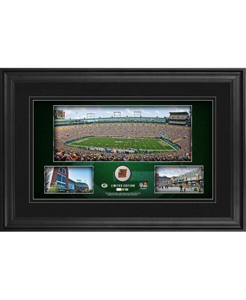 Green Bay Packers Framed 10" x 18" Stadium Panoramic Collage with Game-Used Football - Limited Edition of 500