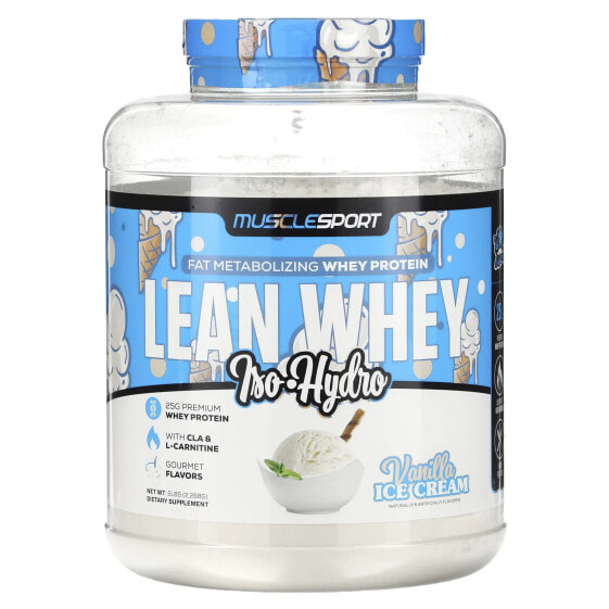 Сывороточный протеин MuscleSport Lean Whey, Iso-Hydro, Ванильный мороженое, 5 фунтов (2,268 г)