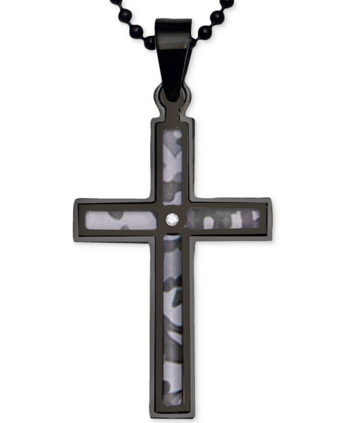 Men's Diamond Accent Camo Carbon Fiber 24" Cross Pendant Necklace in Black Ion-Plated Stainless Steel