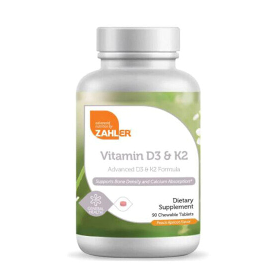 Zahler Vitamin D3 & K2 Комплекс витаминов D-3 и К-2 90 жевательных таблеток во вкусом персика и абрикоса