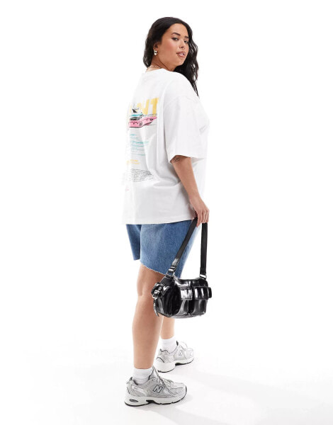 ASOS DESIGN Curve boyfriend fit t-shirt with yacht back graphic in white