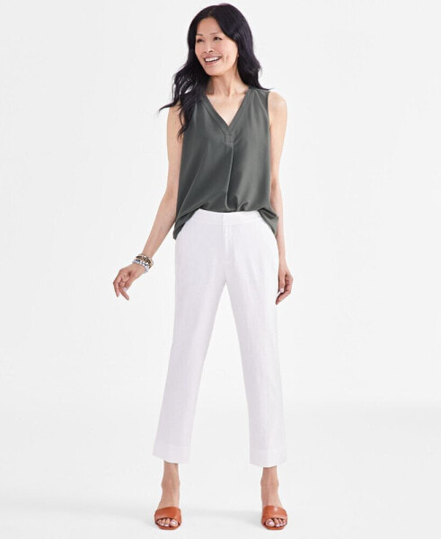 Women's Mid-Rise Linen Blend Ankle-Length Pants, Created for Macy's