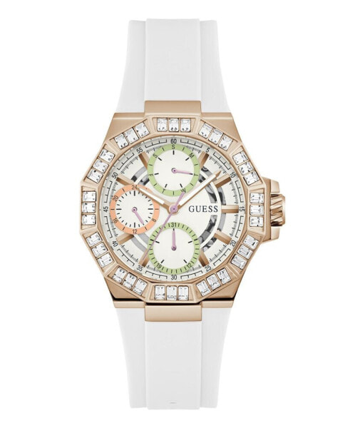 Часы и аксессуары Guess Женские аналоговые наручные часы с белым силиконовым ремешком 39 мм
