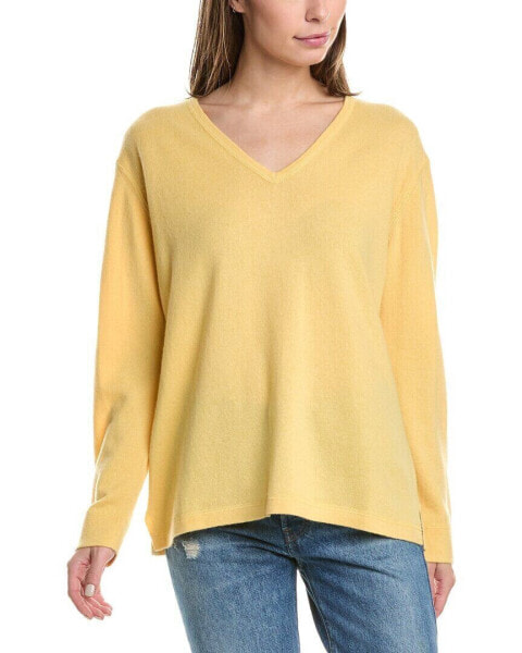 Forte Cashmere Coverstitch V-Neck Cashmere Sweater Women's Yellow Xs