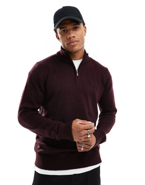 Brave Soul half zip jumper in burgundy