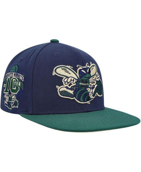 Men's Navy, Green Charlotte Hornets 10th Anniversary Hardwood Classics Grassland Fitted Hat