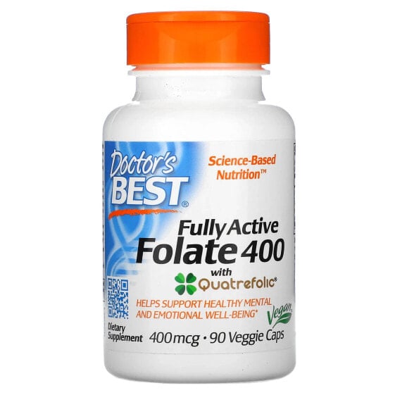 Витамин группы В Fully Active Folate 400 с Quatrefolic, 400 мкг, 90 веганских капсул - Doctor's Best