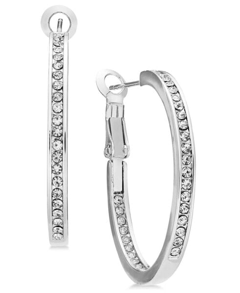 Medium Crystal Inside Out Medium Hoop Silver Plate Earrings