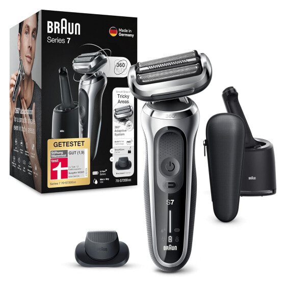Электрическая бритва Braun Series 7 Men's Electric Shaver & Trimmer with Cleaning Station, 360° Flex, Wet & Dry, Rechargeable & Wireless, 71-S7200cc, Silver