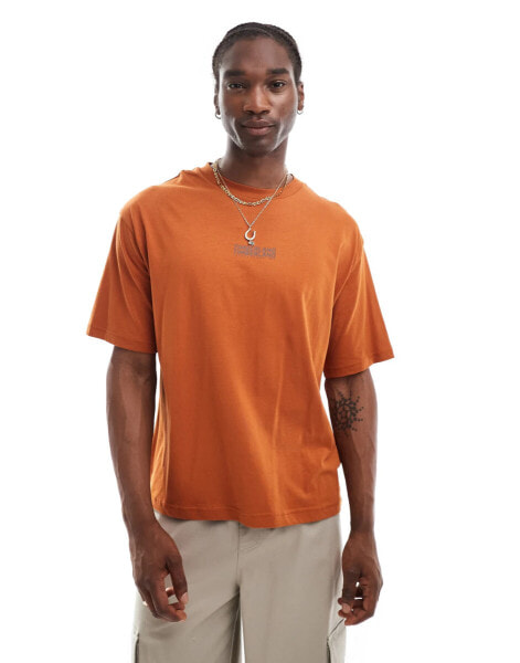 Timberland oversized t-shirt with repeat logo in brown - Exclusive to Asos