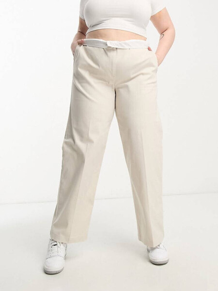 ASOS DESIGN Curve relaxed boyfriend trouser in stone