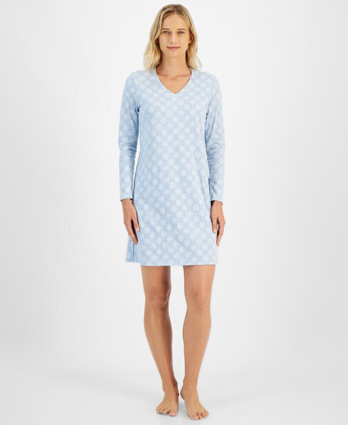 Women's Snowflake-Print Long-Sleeve Sleep Shirt, Created for Macy's