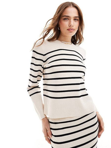 Vila lightweight knit jumper co-ord in cream stripe