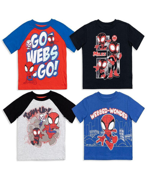 Toddler Boys Spidey and His Amazing Friends Spider-Man Miles Morales Ghost-Spider 4 Pack T-Shirts