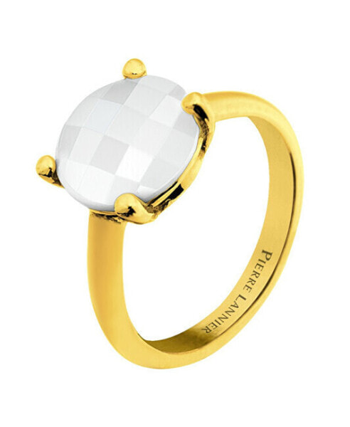 Gold-plated ring with white agate Multiples BJ06A321