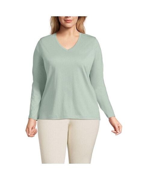 Plus Size Relaxed Supima Cotton Long Sleeve V-Neck T-Shirt