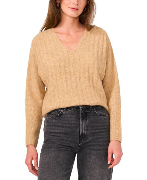 Women's Ribbed V-Neck Dolman-Sleeve Sweater