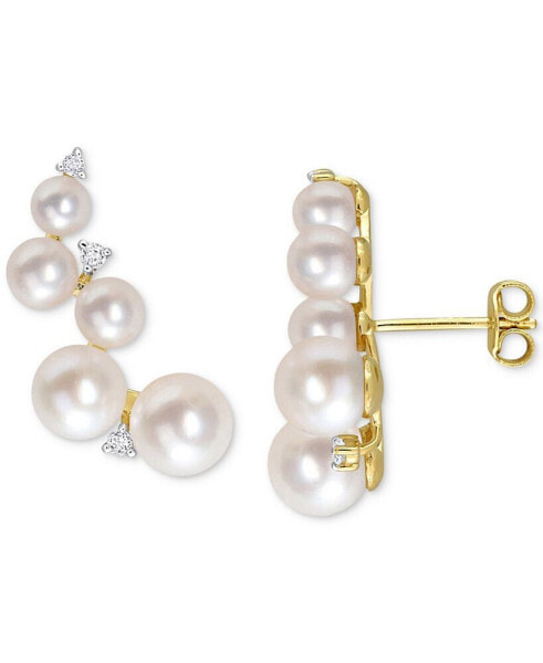 Серьги Macy's Freshwater Pearl & White Topaz Ear Climbers