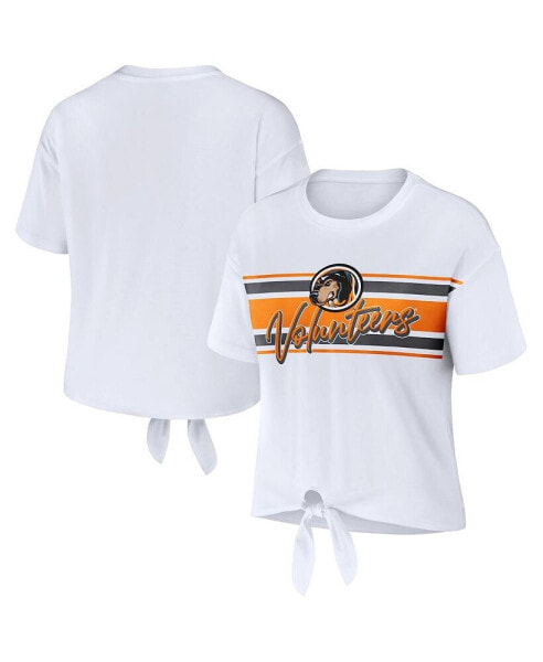 Women's White Tennessee Volunteers Striped Front Knot Cropped T-shirt