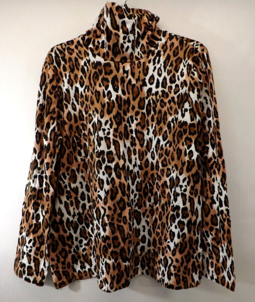 Jones New York Shirt Women’s Turtleneck Animal Print Leopard Top Size Large New