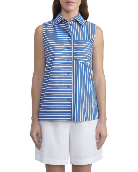 Топ Lafayette 148 New York  Striped Sleeveless Blue