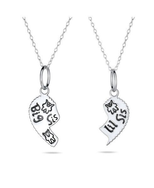 2 PCS BFF Best Friend Sisters Big Sis Lil Sis Split Broken Puzzle Heart Break Apart Pendant Necklace For Women Sterling