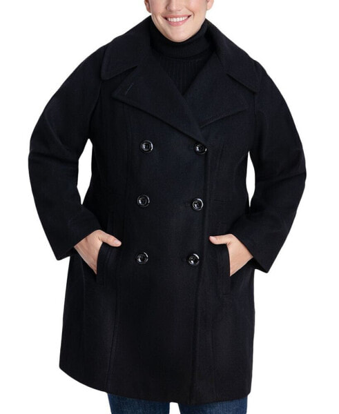 Пальто женское двубортное с отложным воротником Anne Klein, размер плюс, созданное для Macy's