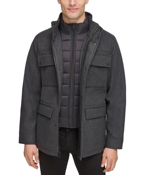 Men's Water-Repellent Jacket with Zip-Out Quilted Puffer Bib