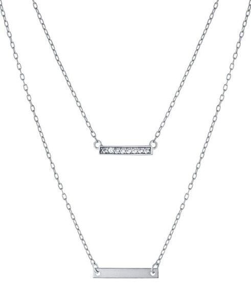 Giani Bernini double Layered 16" + 2" Cubic Zirconia Double Bars Chain Necklace in Sterling Silver