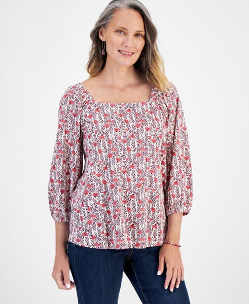 Petite Square-Neck 3/4-Sleeve Top