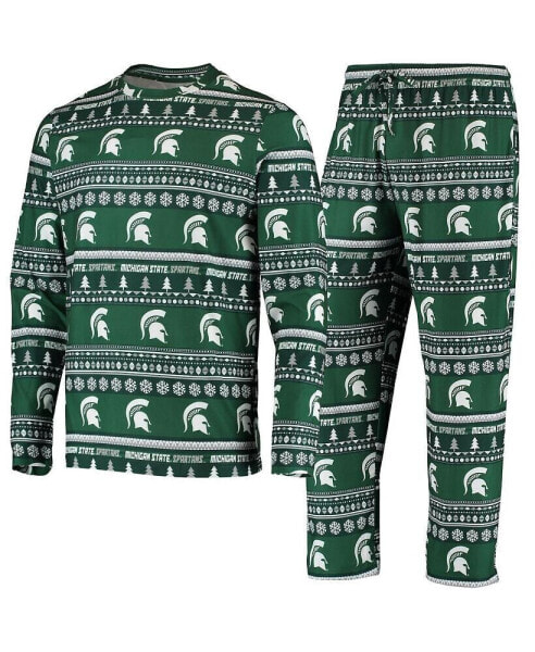 Men's Green Michigan State Spartans Ugly Sweater Knit Long Sleeve Top and Pant Set