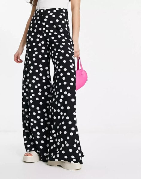 ASOS DESIGN palazzo trouser in black polka dot print