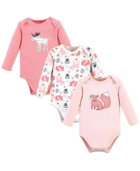 Baby Girls Cotton Long-Sleeve Bodysuits, Forest 3-Pack
