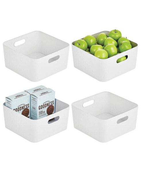 Medium Metal Kitchen Storage Container Bin with Handles, 4 Pack, White