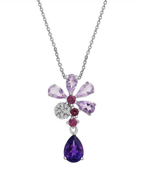 Macy's multi-Gemstone (1-1/2 ct. t.w.) & Diamond (1/20 ct. t.w.) 18" Pendant Necklace in Sterling Silver