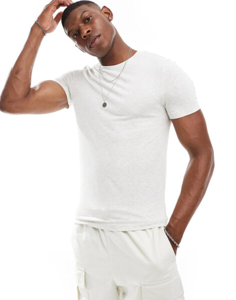 ASOS DESIGN essential muscle fit t-shirt in oatmeal marl