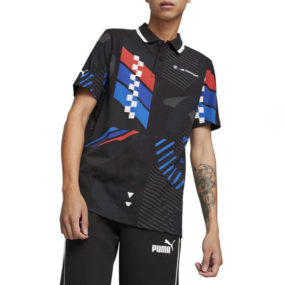 Puma Bmw Mms Graphic Short Sleeve Polo Shirt Mens Black Casual 62415201