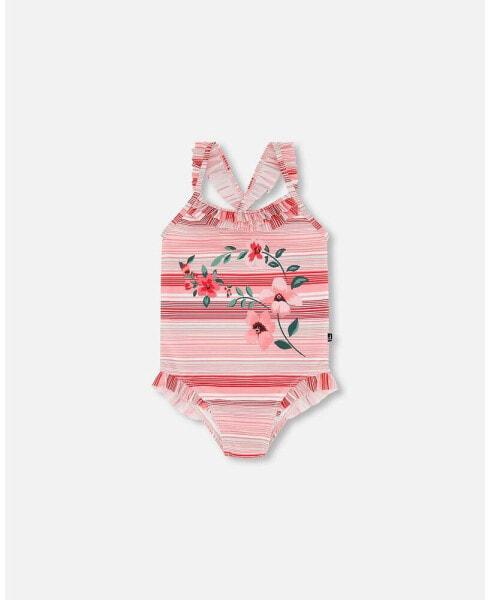 Girl One Piece Swimsuit Multicolor Pink Stripe - Toddler Child