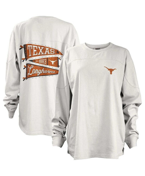 Women's White Texas Longhorns Pennant Stack Oversized Long Sleeve T-shirt