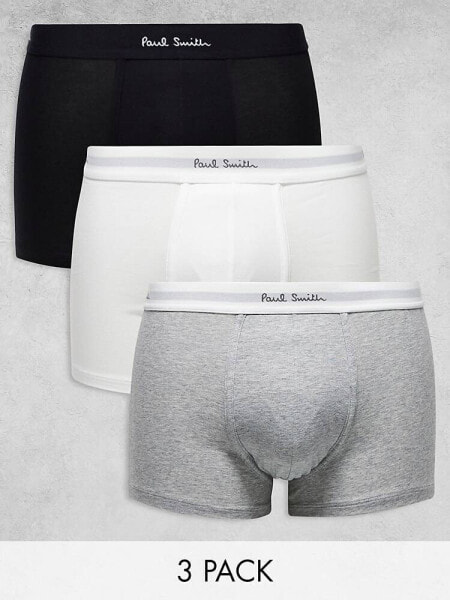 Paul Smith 3 pack trunks in white grey black with logo waistband