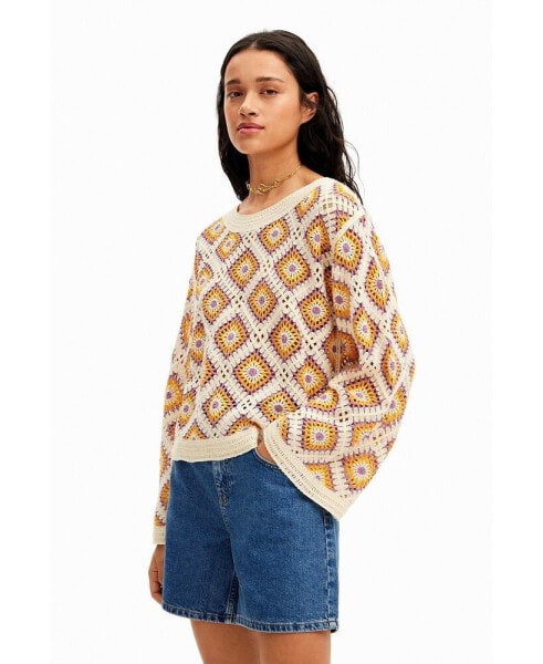 Women's Multicolour crochet pullover