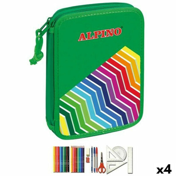Двойной пенал Alpino Зеленый Разноцветный (32 предмета) (4 штуки)