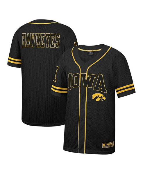 Men's Black Iowa Hawkeyes Free Spirited Mesh Button-Up Baseball Jersey