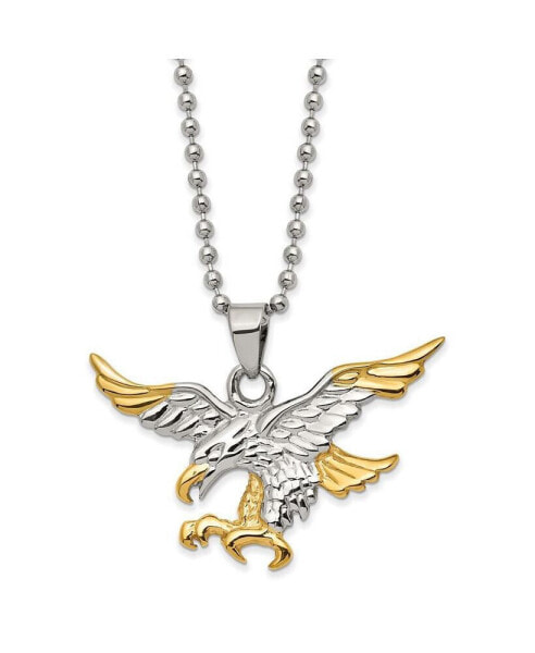 Chisel polished Yellow IP-plated Eagle Pendant Ball Chain Necklace