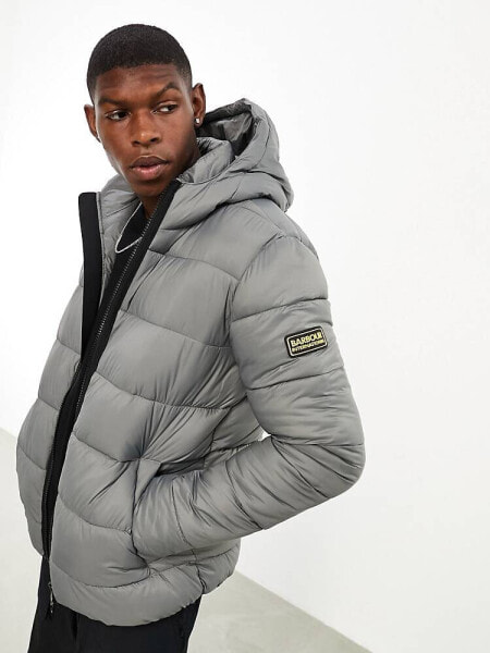 Barbour International Bobber zip through quilted hooded jacket in grey