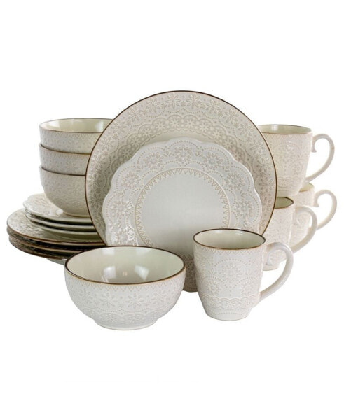 Sophie Embossed Scalloped 16 Piece Stoneware Dinnerware Set, Service for 4